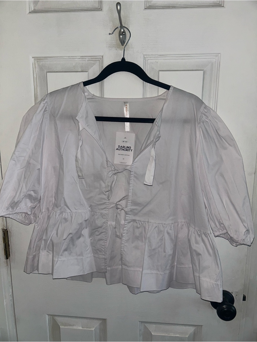 White Tie-Front Peplum Blouse